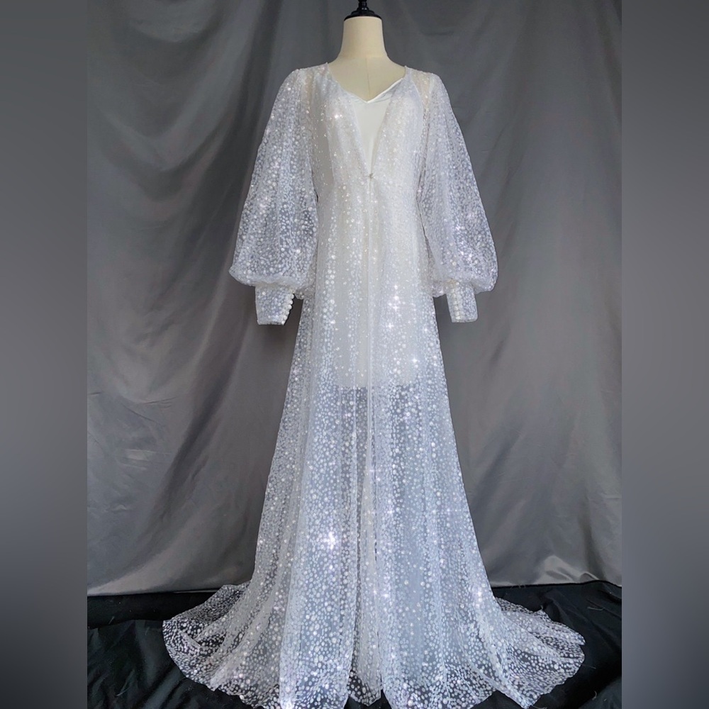 Custom made Etsy glitter robe with train